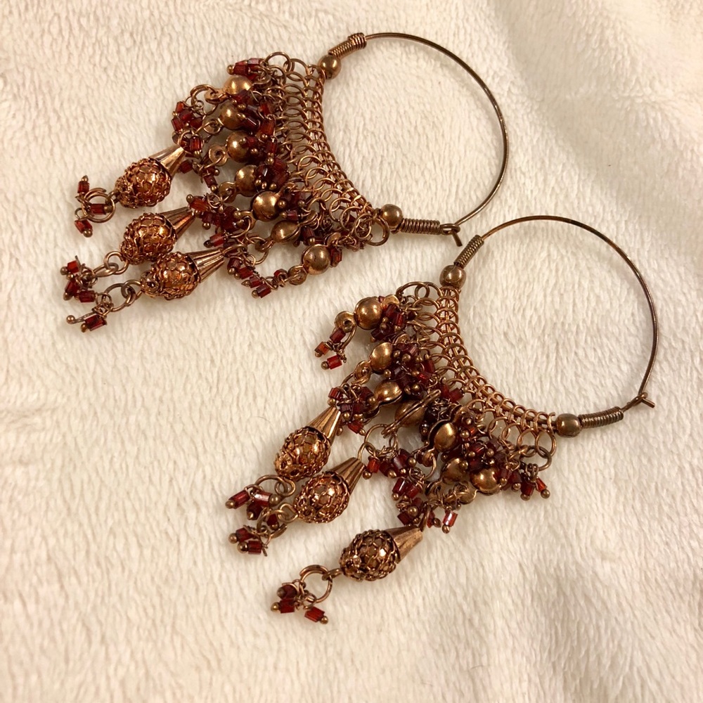 Indian Hoop earrings Copper and Red